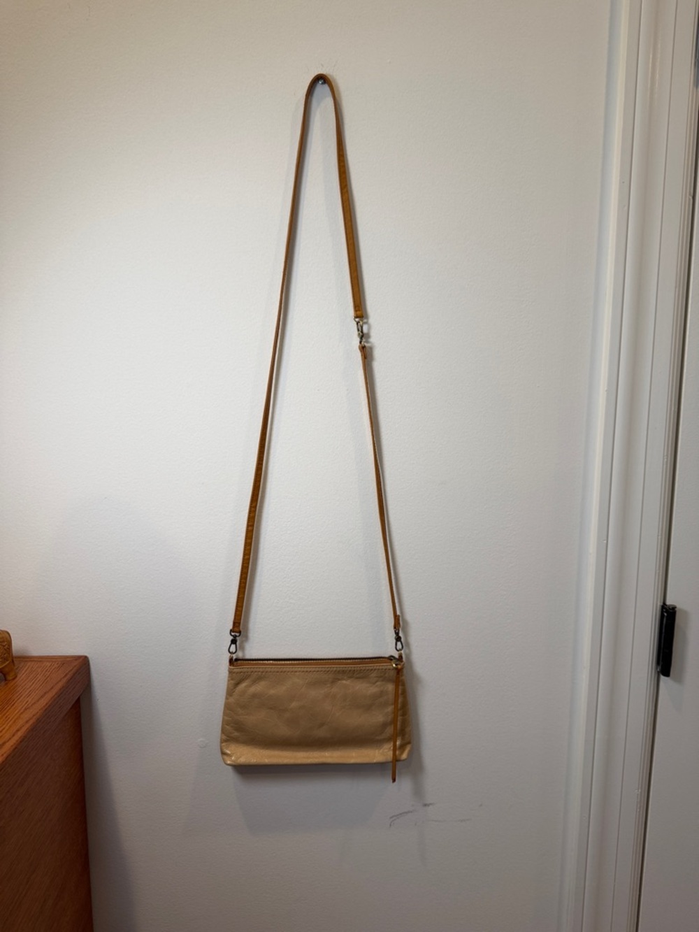 HOBO Slim Leather Crossbody in Light Tan